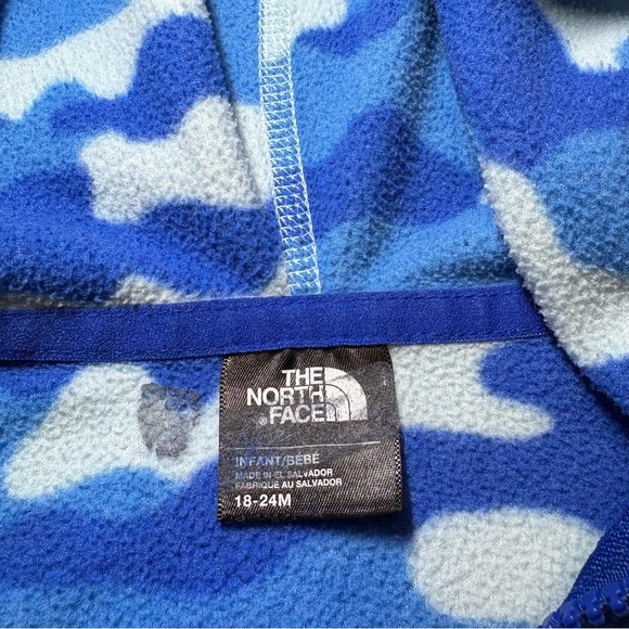 2/$20 The North Face Boys 18-24 Month Glacier Camo Zip Up Hoodie Blue Fleece - Picture 6 of 13